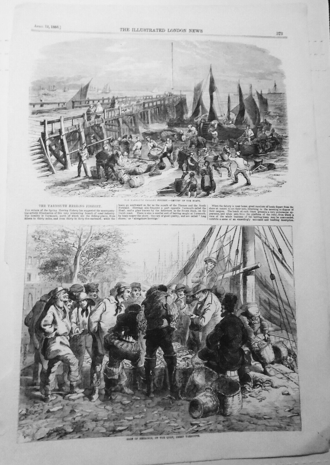 1856 - The Yarmouth Herring Fishery : Return of Boats & Sale of Herrings on Quay