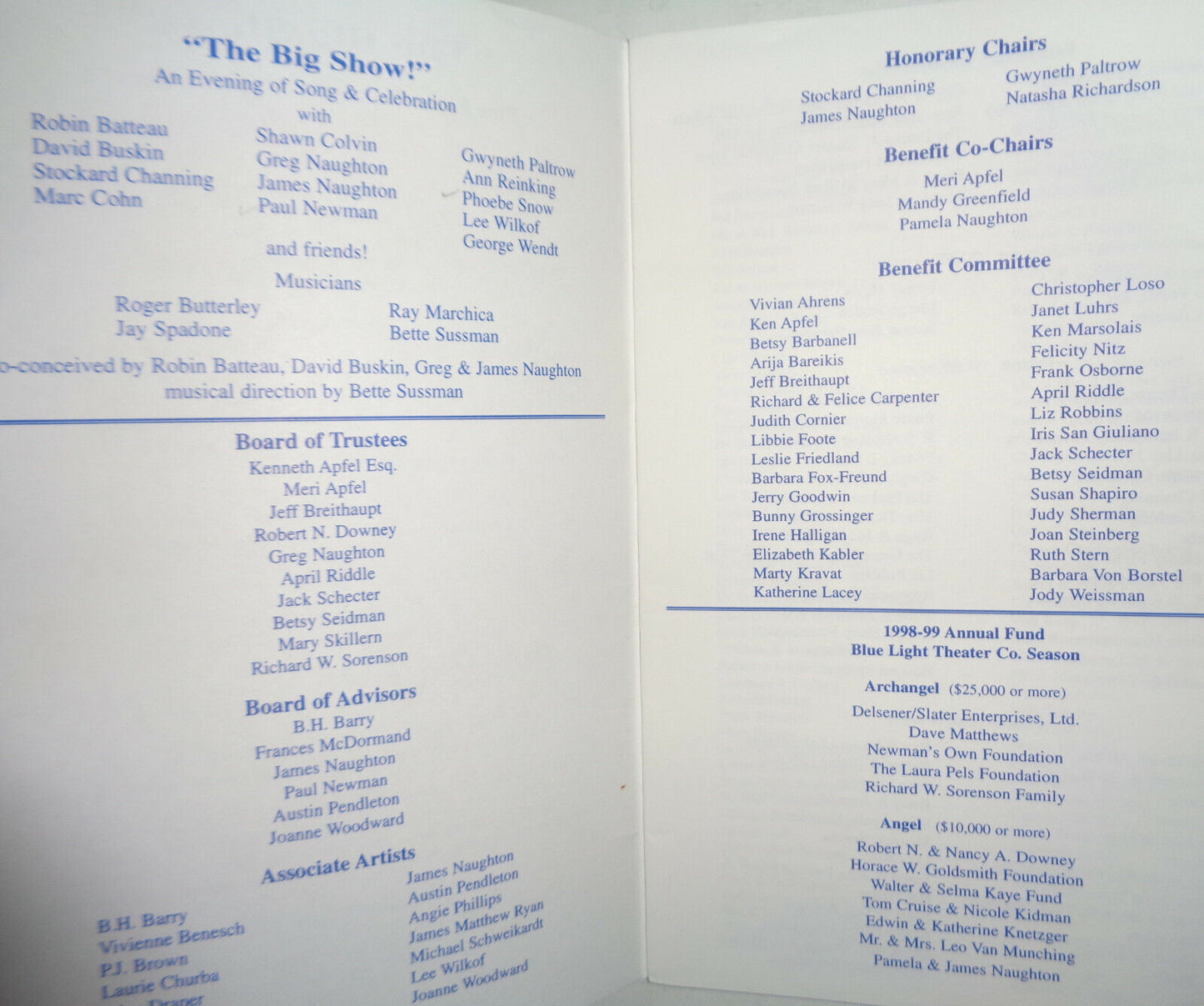 "THE BIG SHOW!" - PROGRAM - MAY 3, 1999 BLUE LIGHT THEATER CO. - Robert Downey.