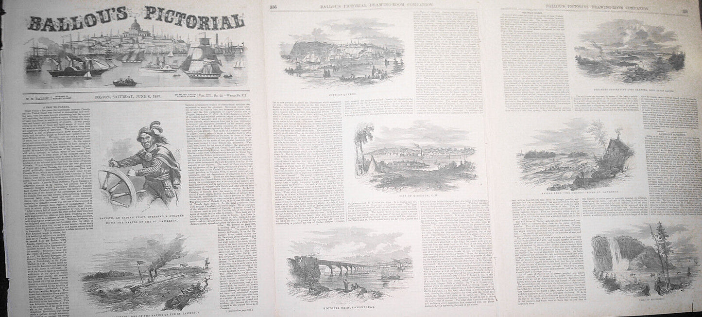 A Trip to Canada - Story & 8 Prints - Ballou's Pictorial, June 6, 1857. Original