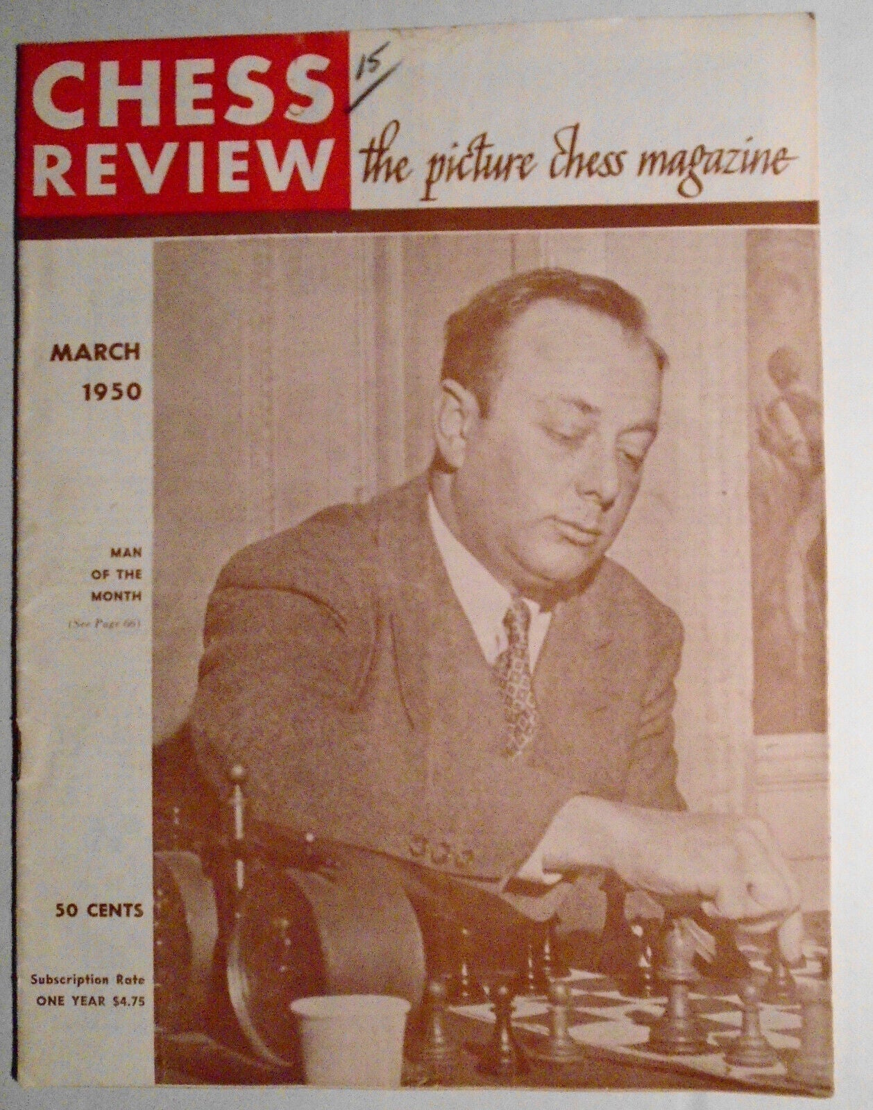 Chess Review, March 1950.  Arnold Denker On Cover.