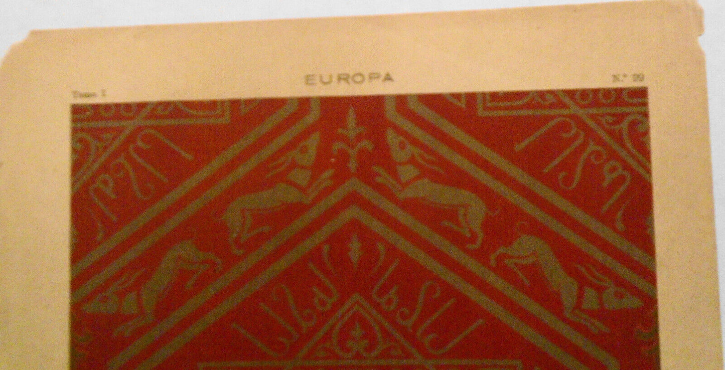 Europa: Tejido de seda y oro, Edad-Media  -  litho ca 1890, J. Aleu, Barcelona