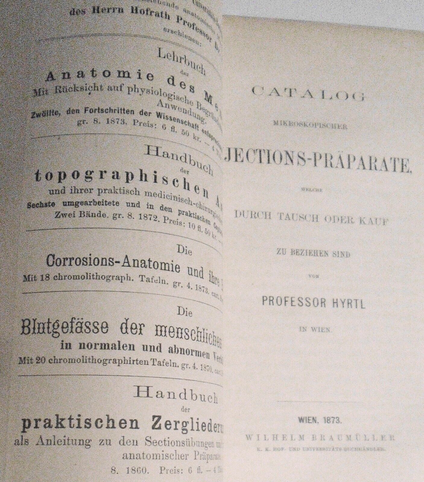 1873 [Medicine] Catalog mikroskopischer Injections-Präparate... by  Joseph Hyrtl