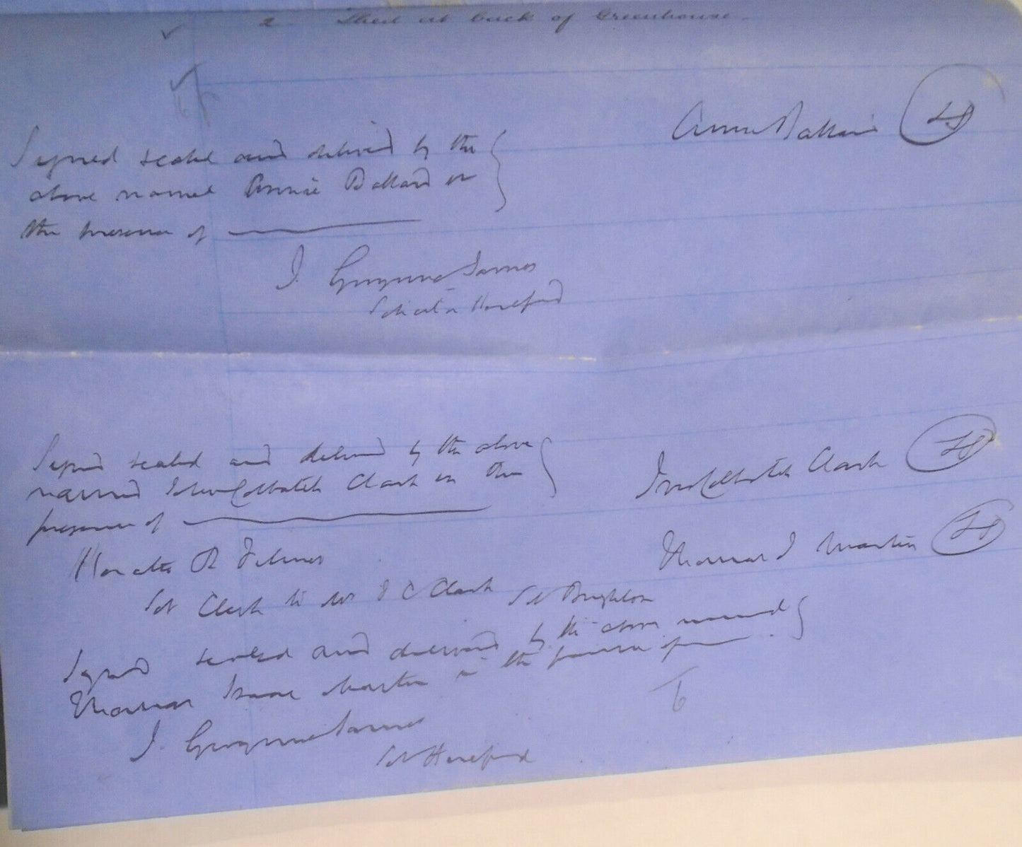 1889 Lease indenture. Hereford, England. Clark and Martin to Mrs. Annie Ballard.