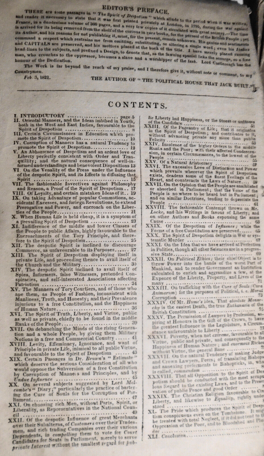 1821 The spirit of despotism. Dedicated to Lord Castlereagh. By Vicesimus Knox.