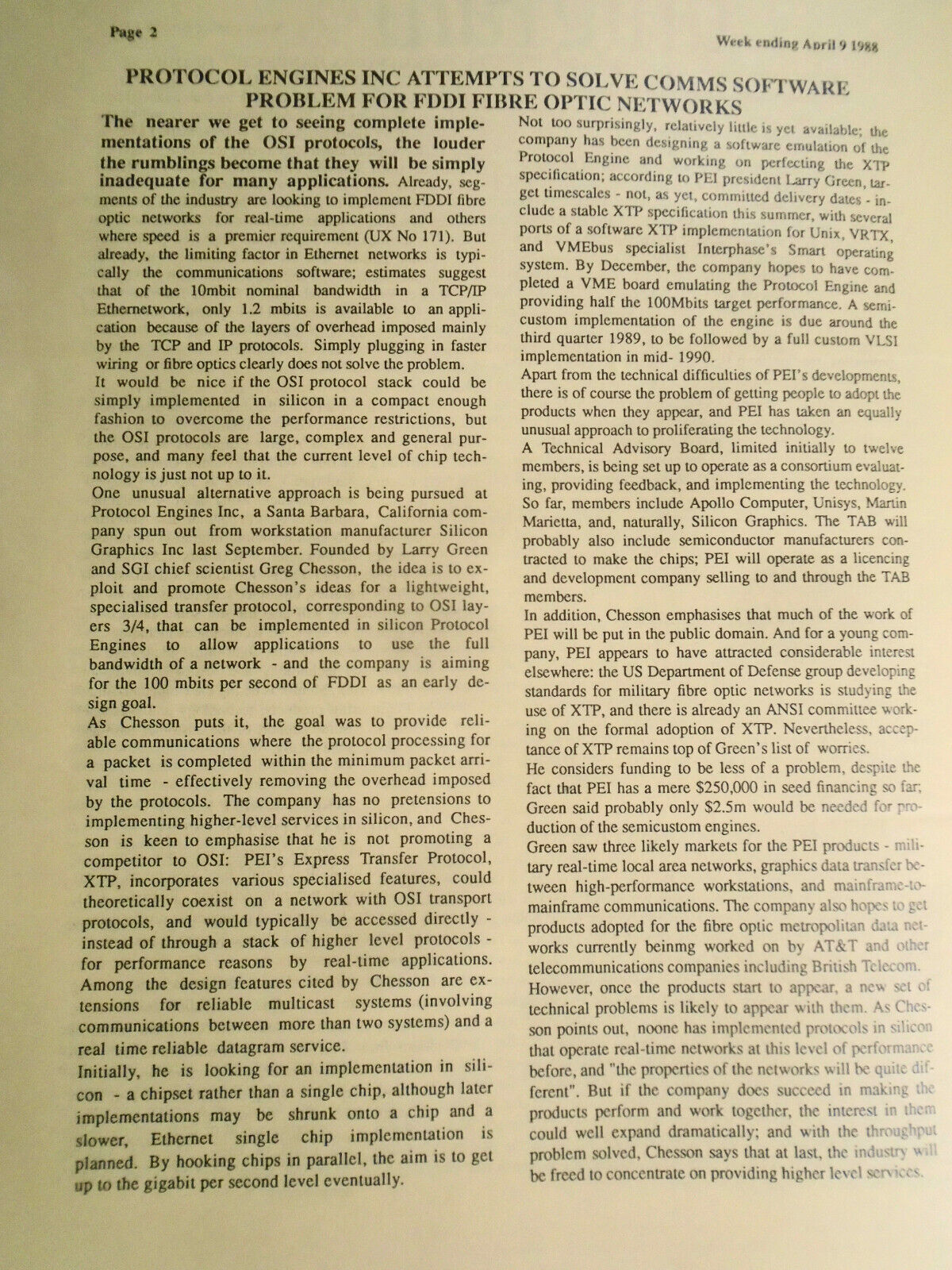 Unigram-X, #174 - April 9, 1988 - London weekly for UNIX manufacturers, et al