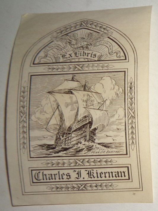 Ex Libris Bookplate by Penn de Barthe, for Charles J. Kiernan