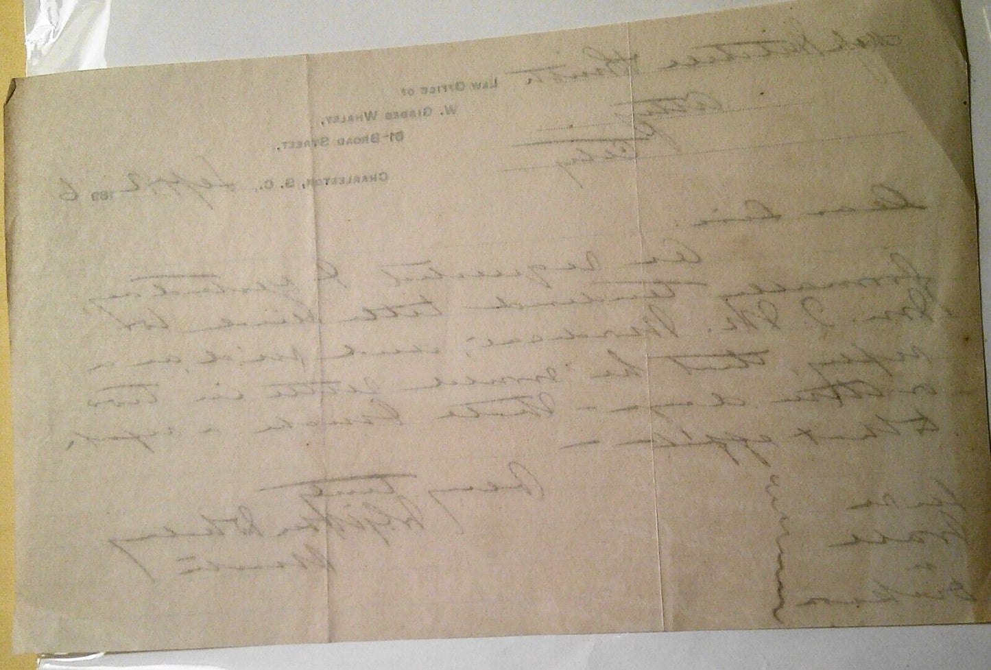 1896 Law Offices of W. Gibbes Whaley - Letter on Note paper