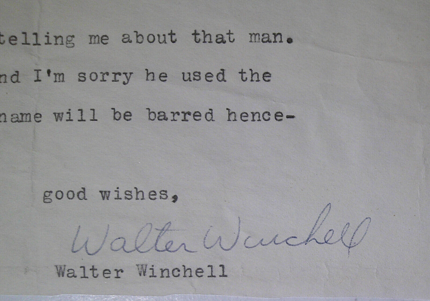 Walter Winchell Signed letter, 1957, on New York Mirror stationery