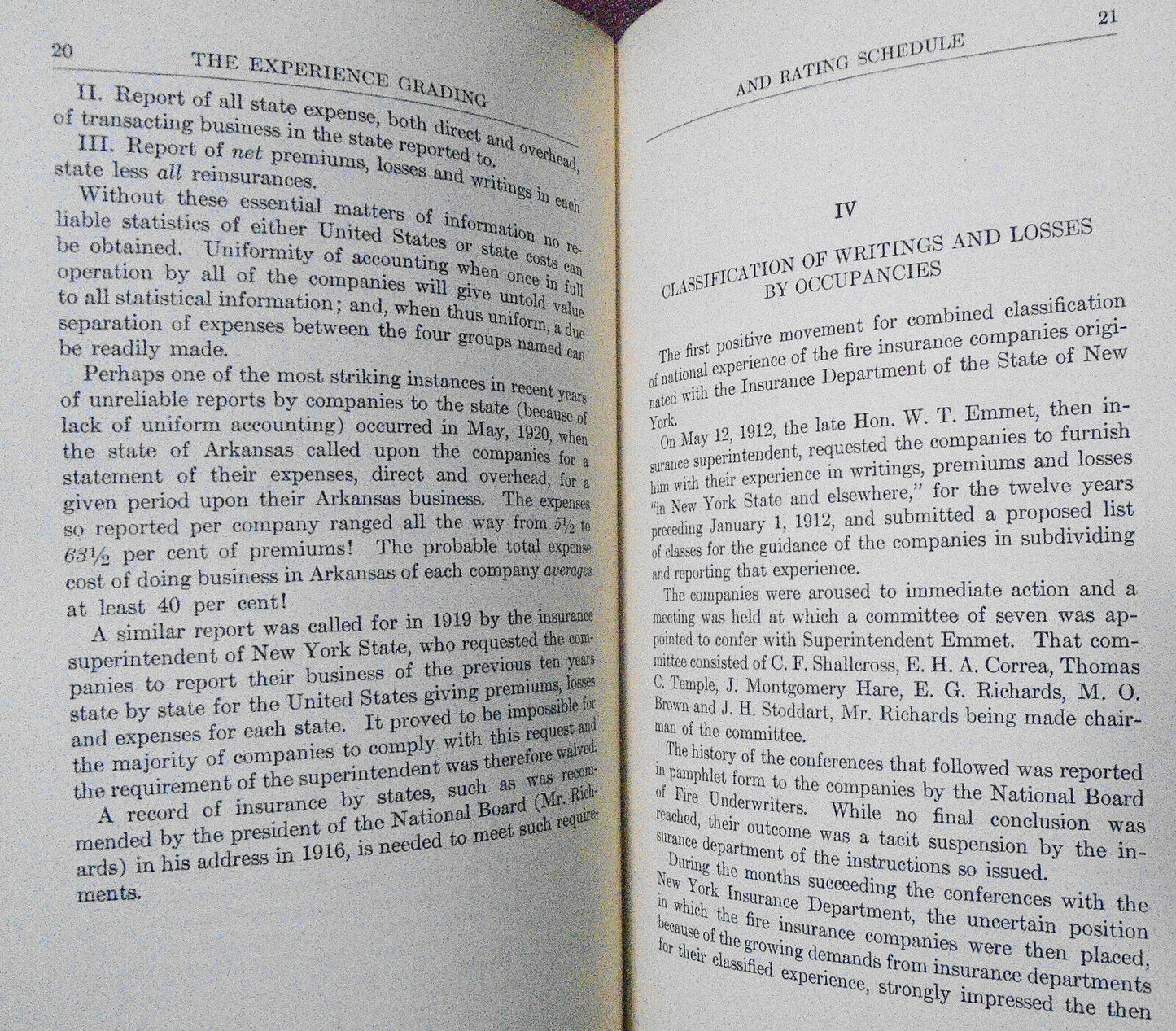 The Experience Grading And Rating Schedule By E G Richards. 1921. Fire insurance