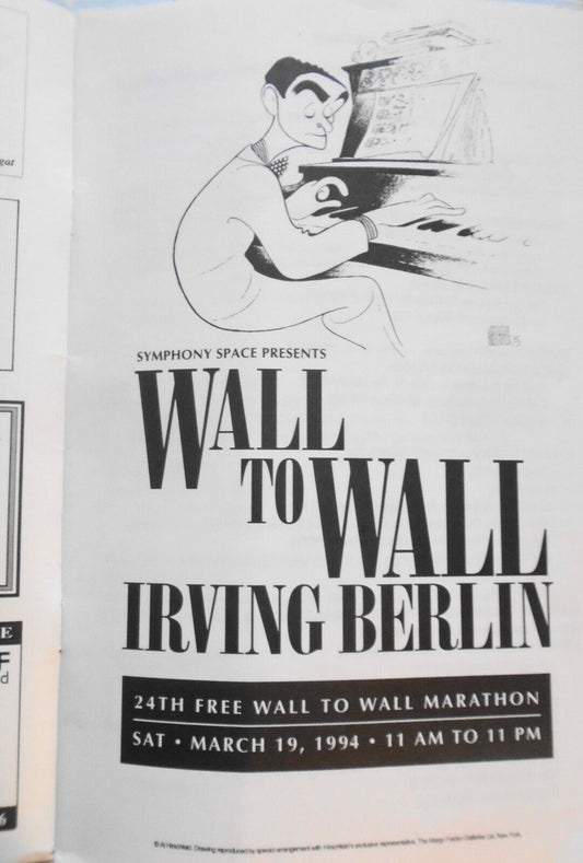 WALL TO WALL IRVING BERLIN - Program - March 19, 1994 - Symphony Space, NYC