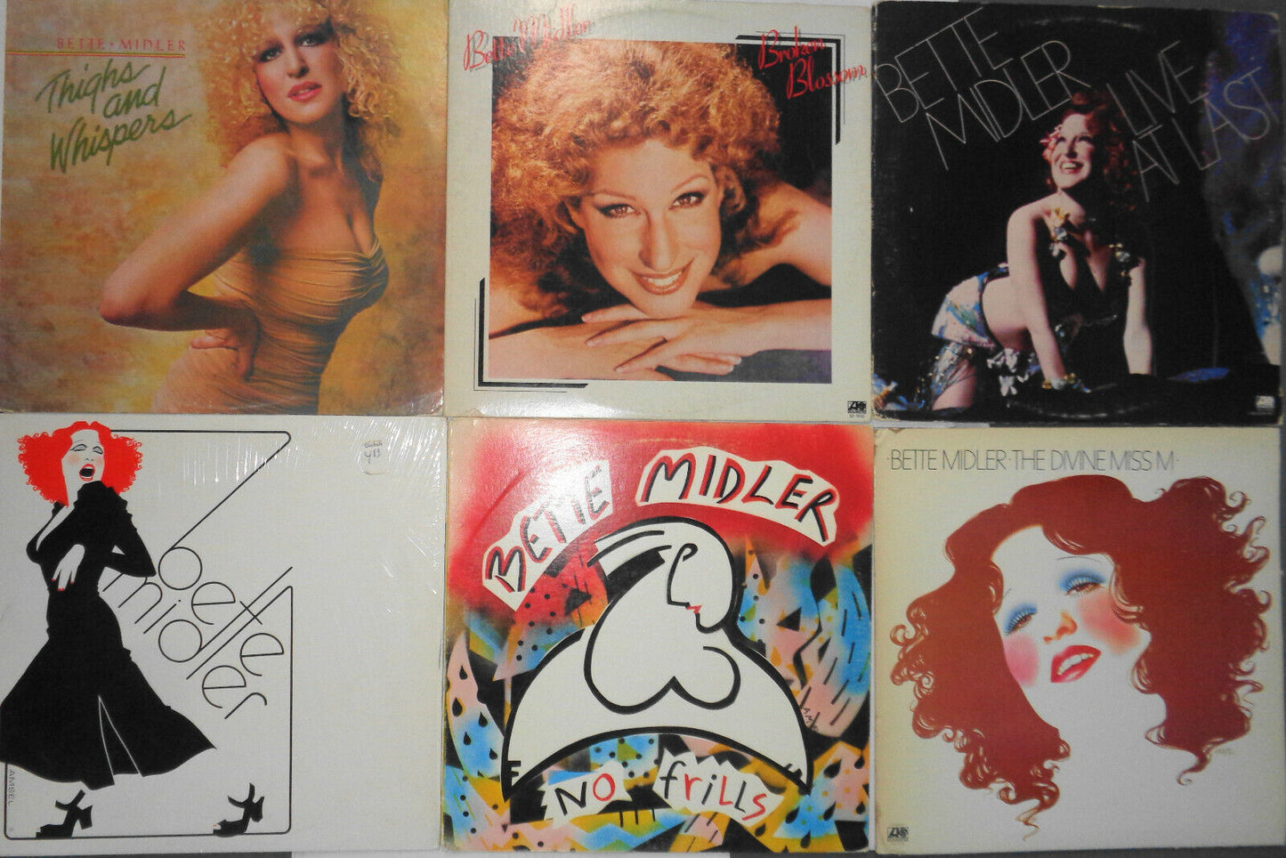 Bette Midler 6 LP lot : Thighs..., Live, Divine, Broken Blossom, No Frills...