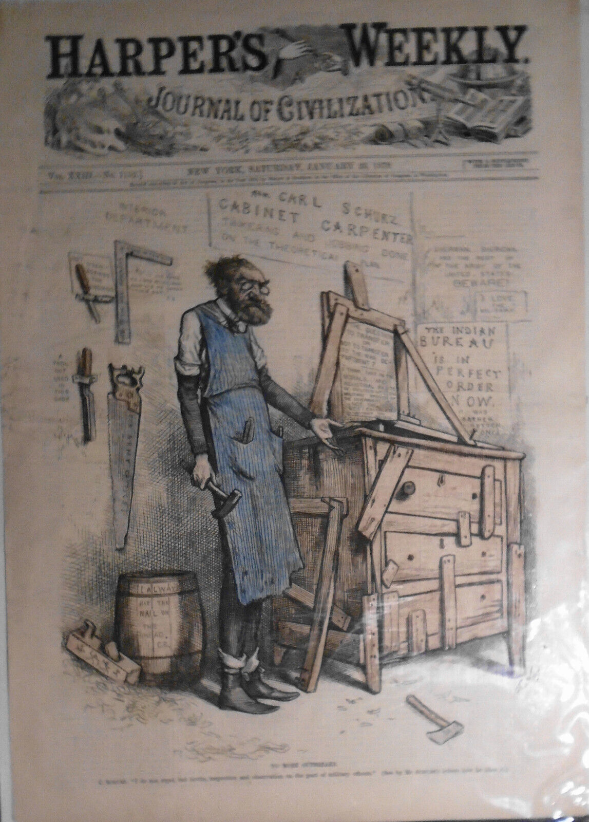 No More Outbreaks, by Thomas Nast - Harper's Weekly Jan 25, 1879. Hand-colored
