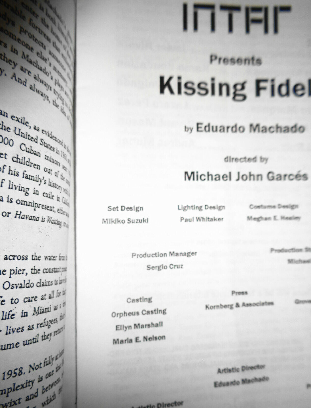 KISSING FIDEL, by Eduardo Machado - PROGRAM - 2005 Intar At the Kirk Theater NYC