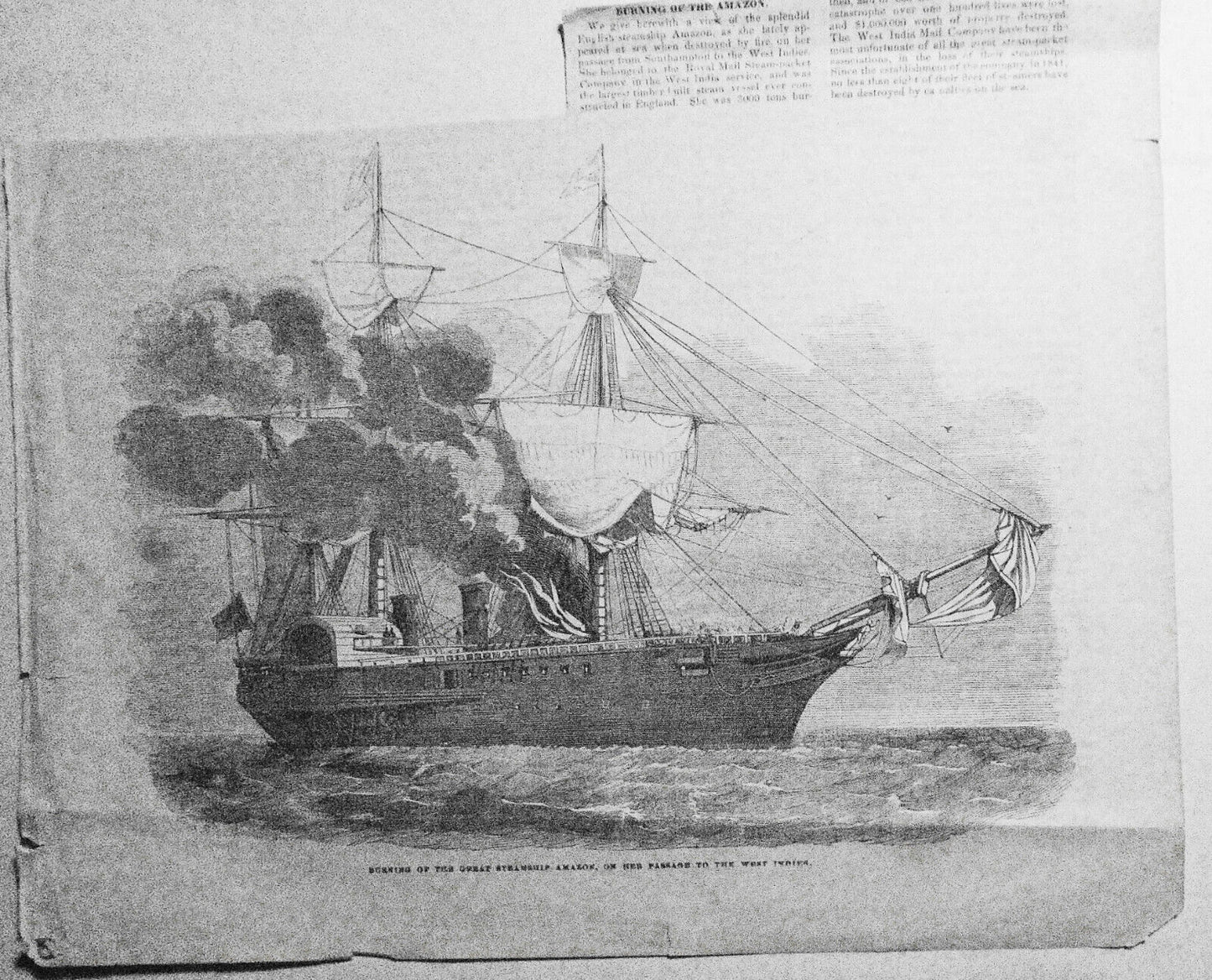 Burning of Steamship Amazon on Her Passing to the West Indies -- Gleason's 1852