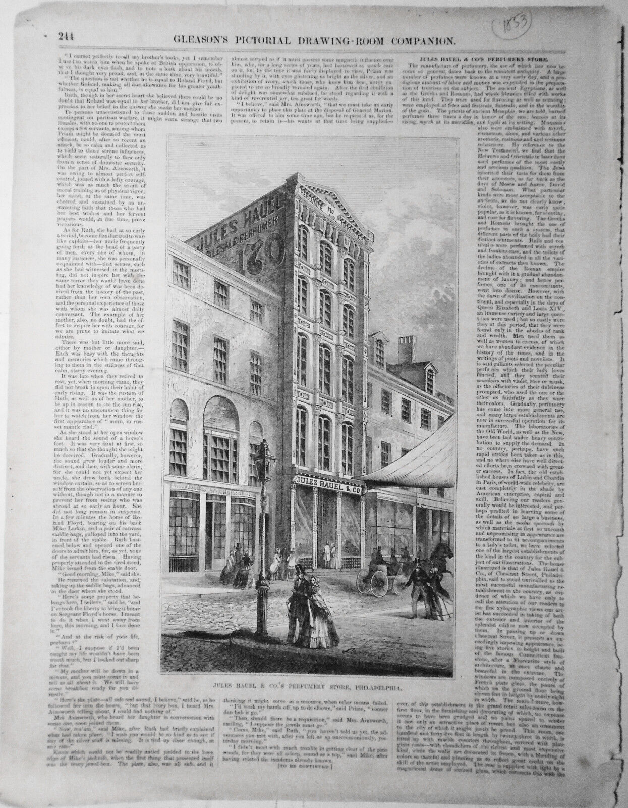 Jules Hauel & Co's Perfumery Store - 1853 - Original 2 Pages, Story & 3 Prints