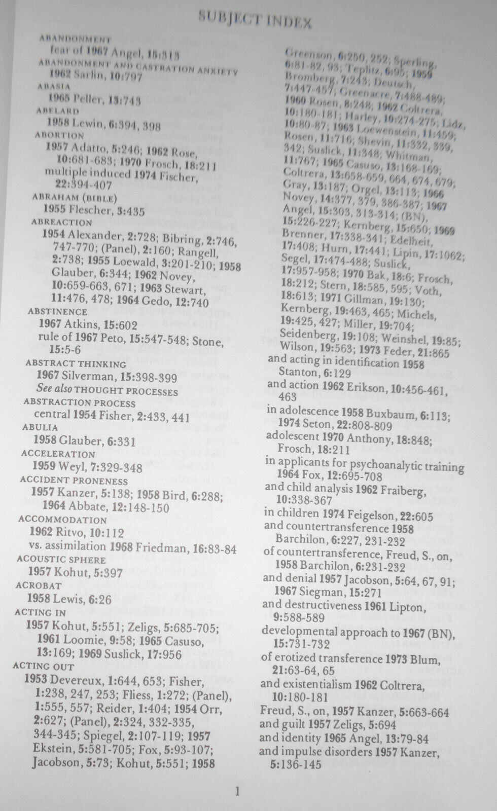 Journal of American Psychoanalytic Association: cumulative index V 1-22, 1953-74
