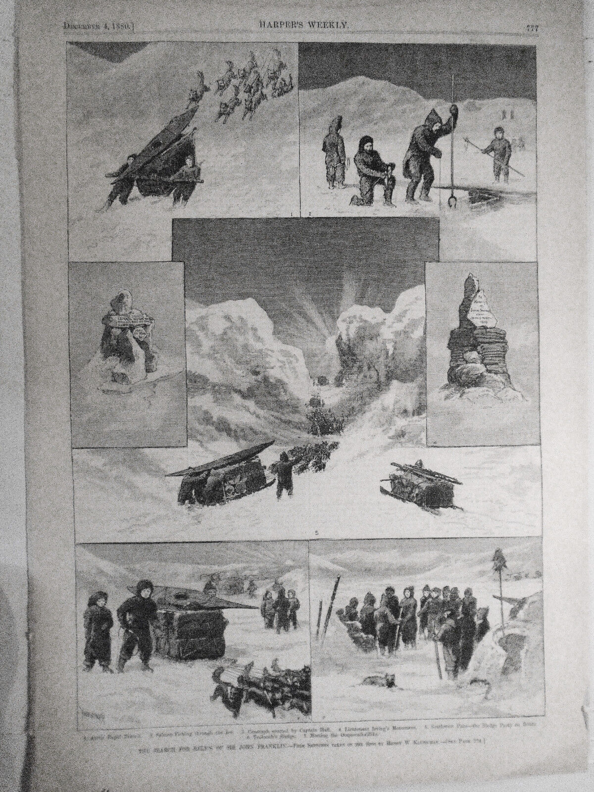 The Search for Relics of Sir John Franklin. ORIGINAL from Harper's Weekly, 1880