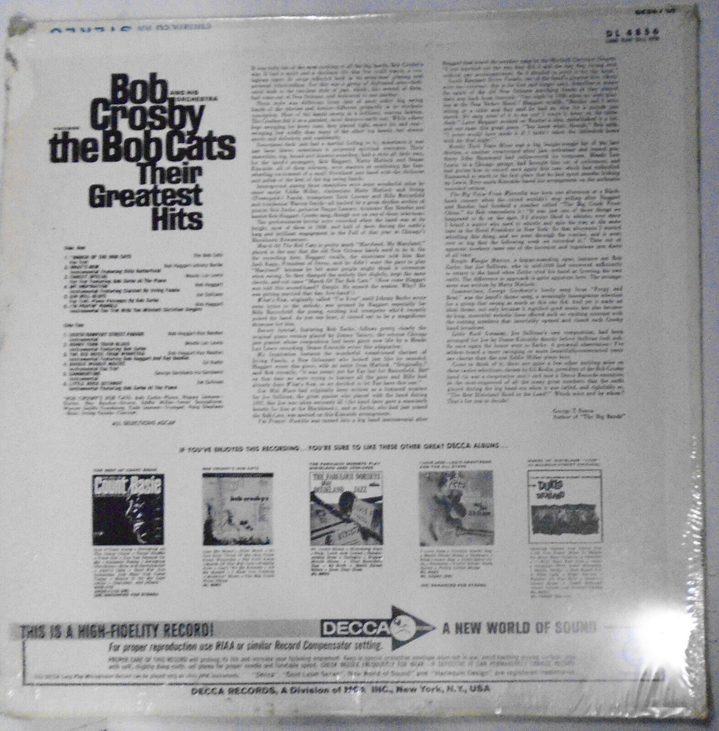 Bob Crosby and His Orchestra featuring the Bob Cats - Greatest Hits - SEALED  LP
