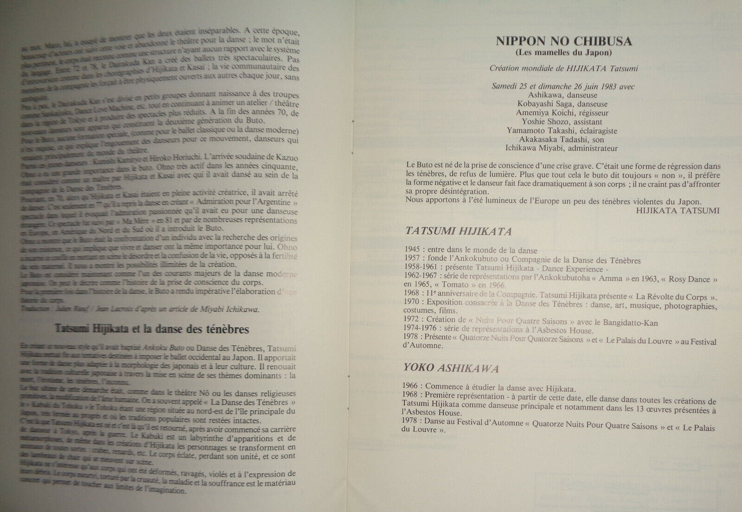 Danses Buto - Souvenir Program - 1983, Maison des Cultures du Monde, Japon 83