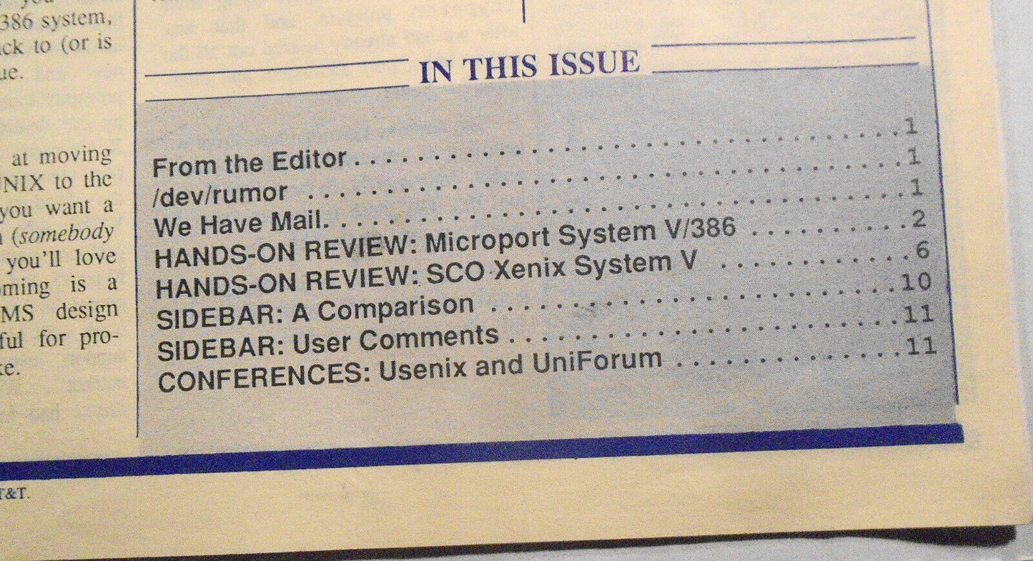 UNIQUE: The UNIX System Information Source  Nov. 1987 - 386 Wars; SCO, Microport