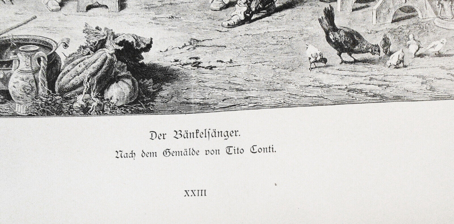 Der Bankelsanger, by Tito Conti  --  1886  - Original antique print