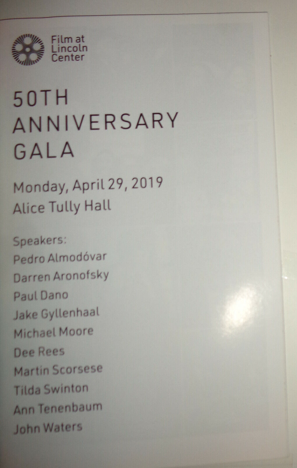 Film At Lincoln Center 50th Anniversary Gala Playbill, April 29, 2019