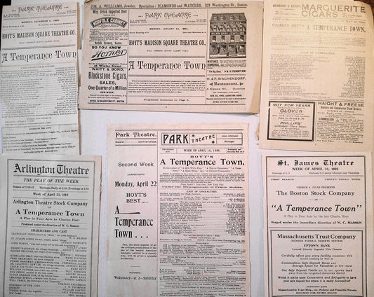 A Temperance Town : 6 Boston Theater program sections, 1892 - 1922