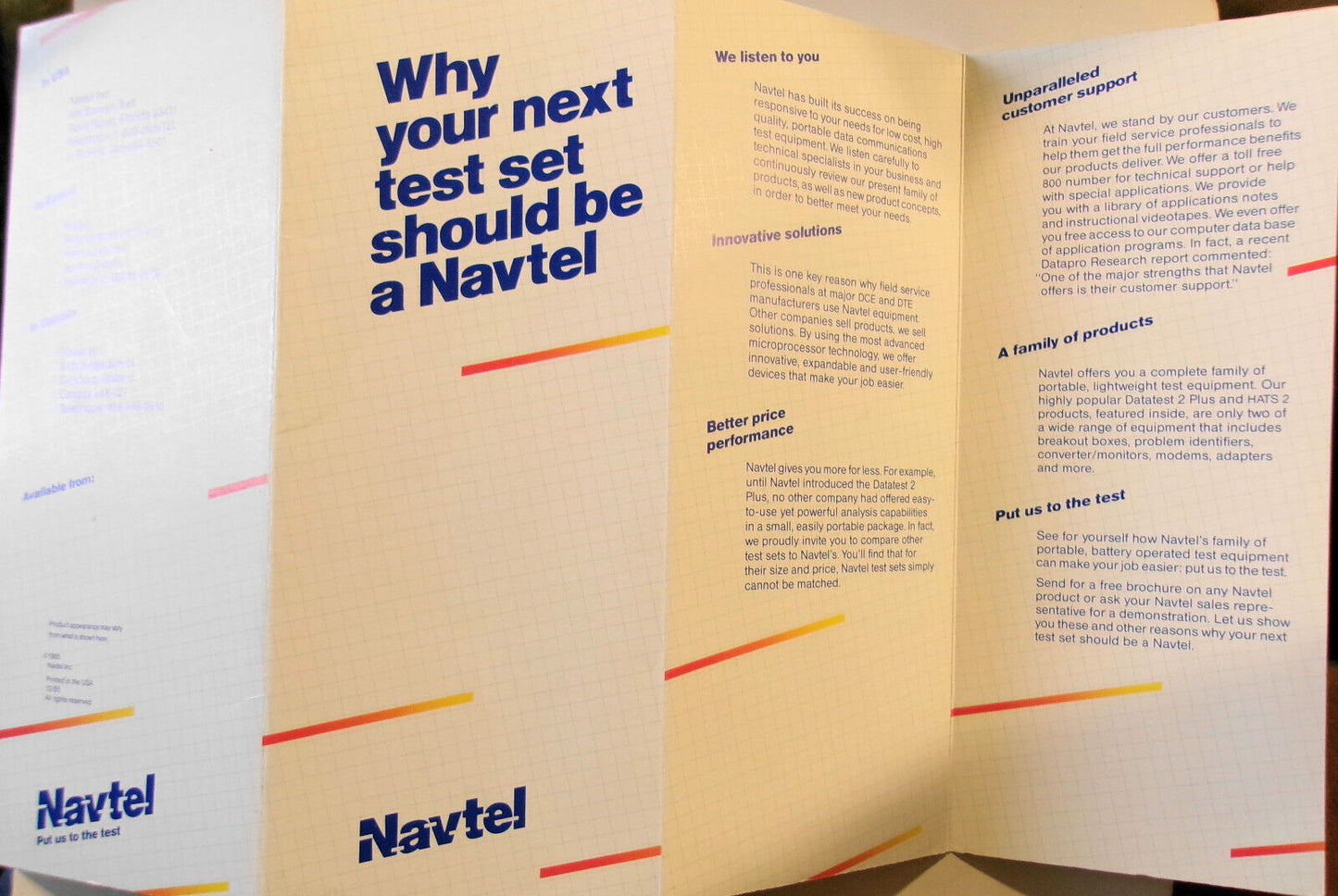 1986 Navtel portable analog data communications test equipment  - Promo brochure