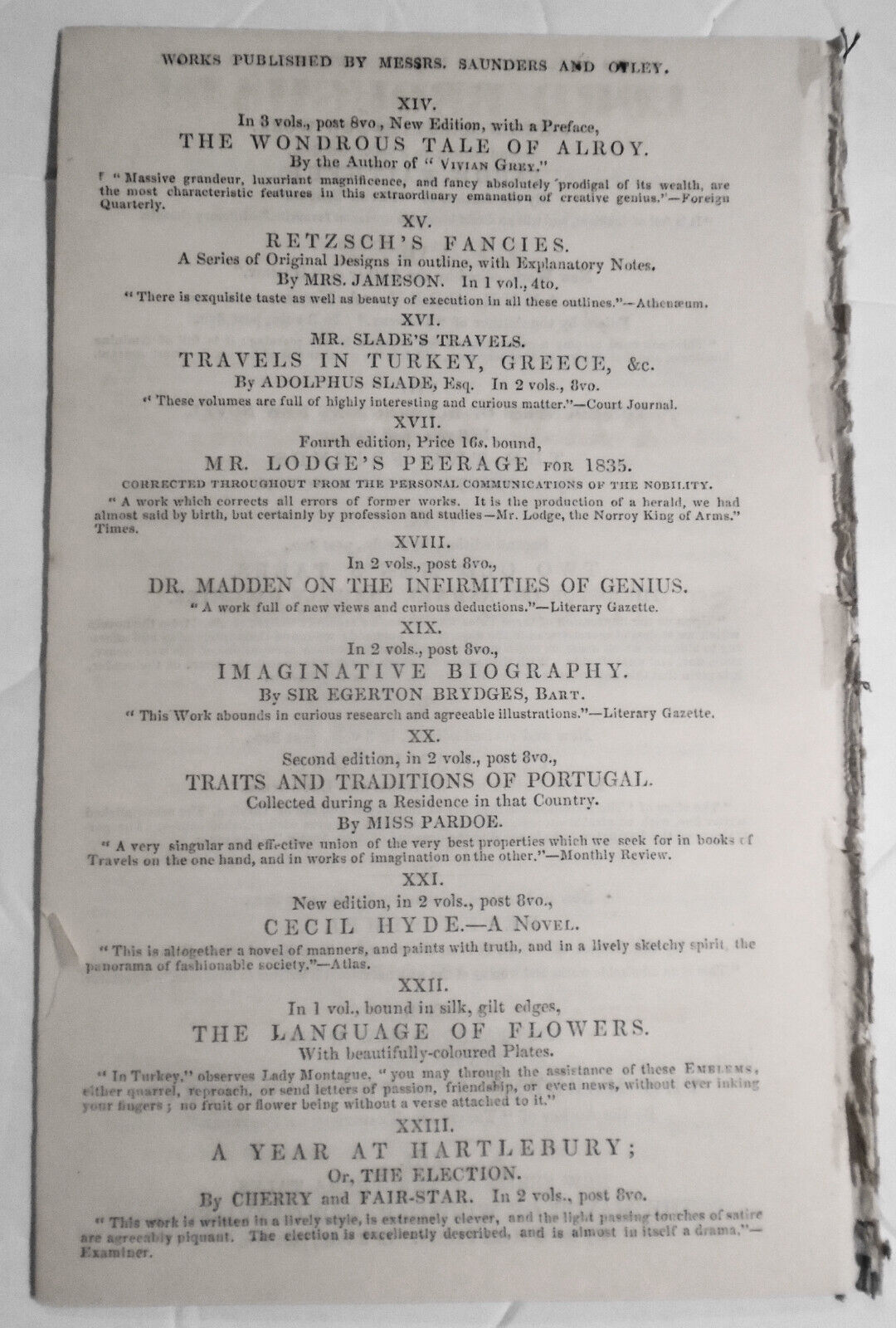 1834 The Present Crisis. Letter to Late Cabinet Minister by Edward Bulwer Lytton