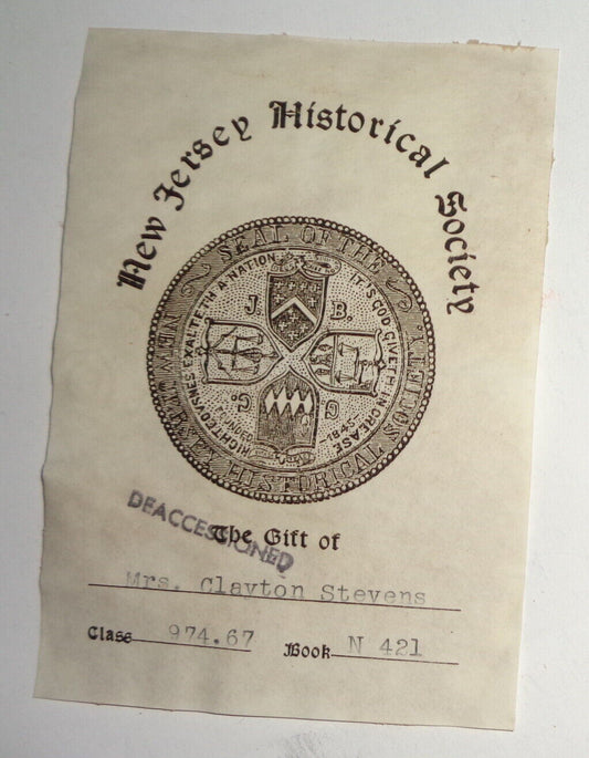 New Jersey Historical Society Bookplate -  Gift of Mrs. Clayton Stevens