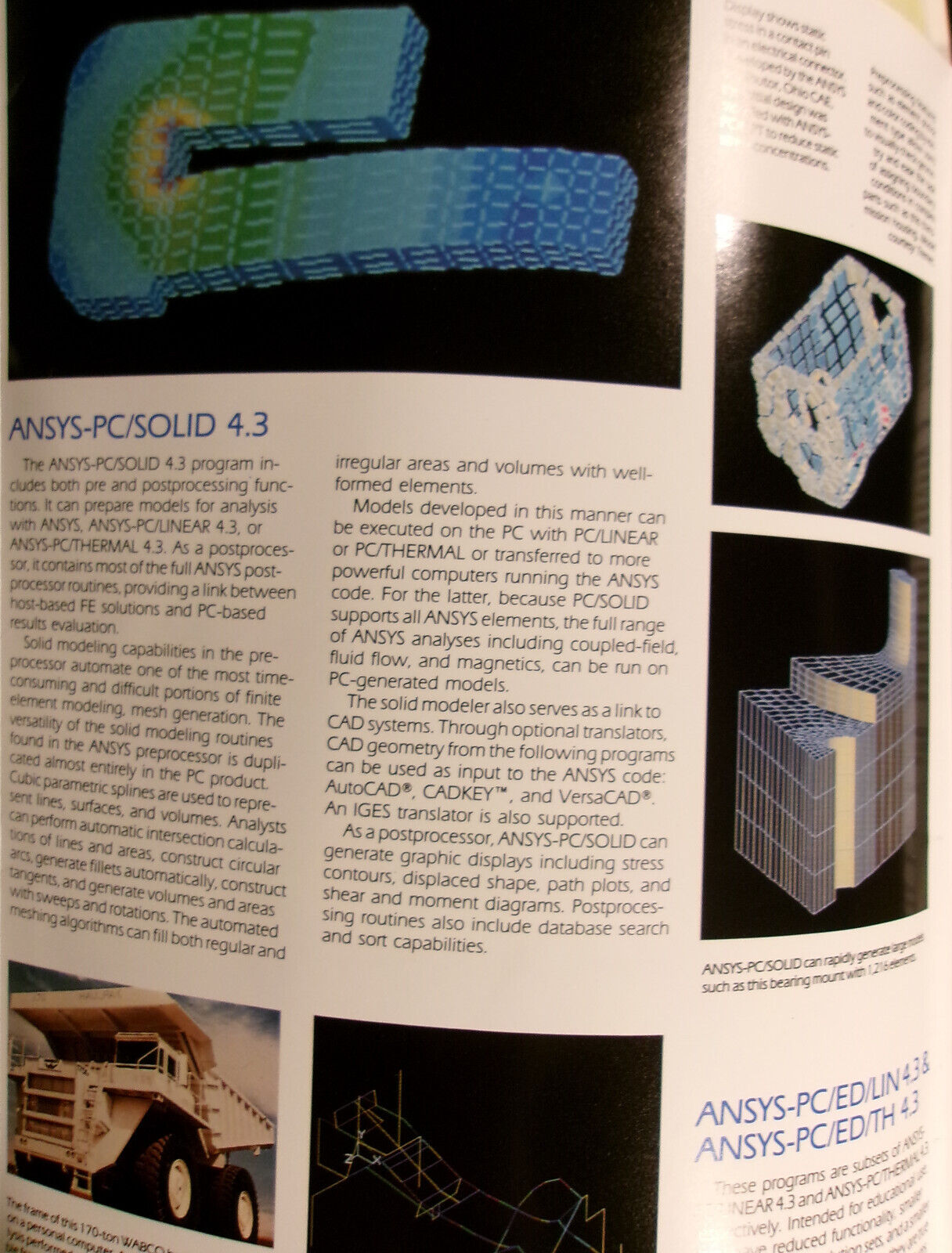ANYSYS-PC Finite Element Analysis software Promo literature folder 1989.