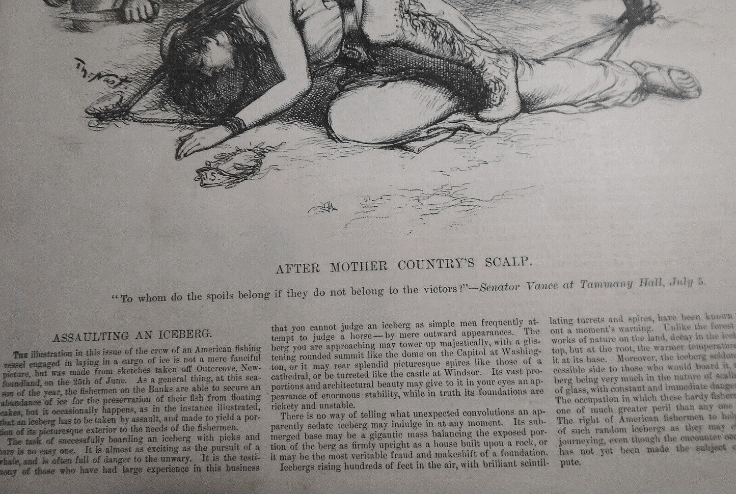 After Mother Country's Scalp.  By Thomas Nast, Harper's Weekly, 1886. Original