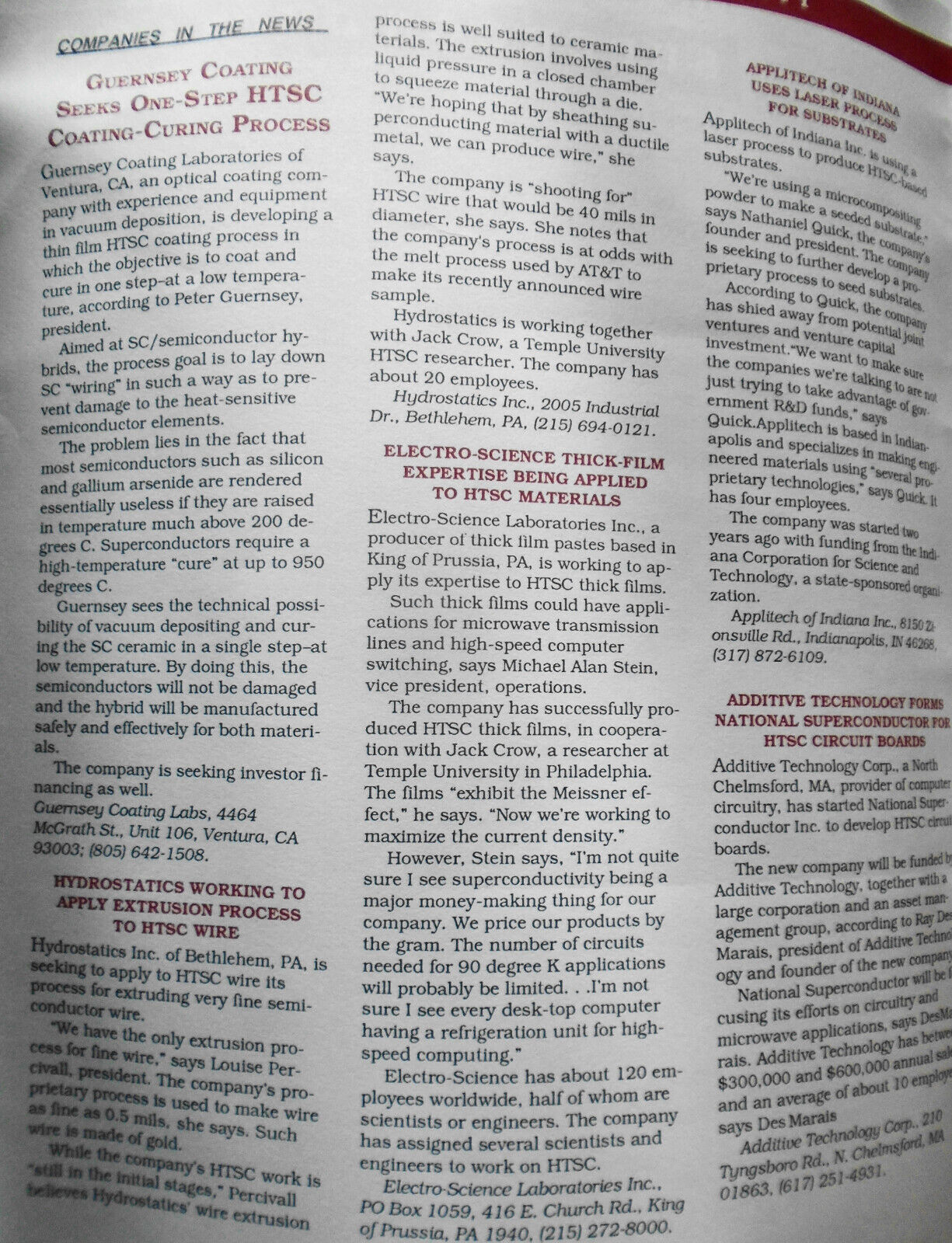 The Cambridge Report on Superconductivity, February 1988. David Gumpert, Editor