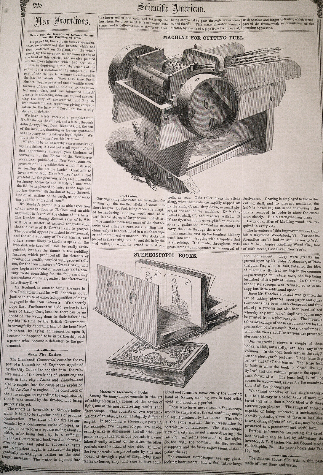 Scientific American, March 29, 1856. Stereoscopic books; Daguerreotype Pictures