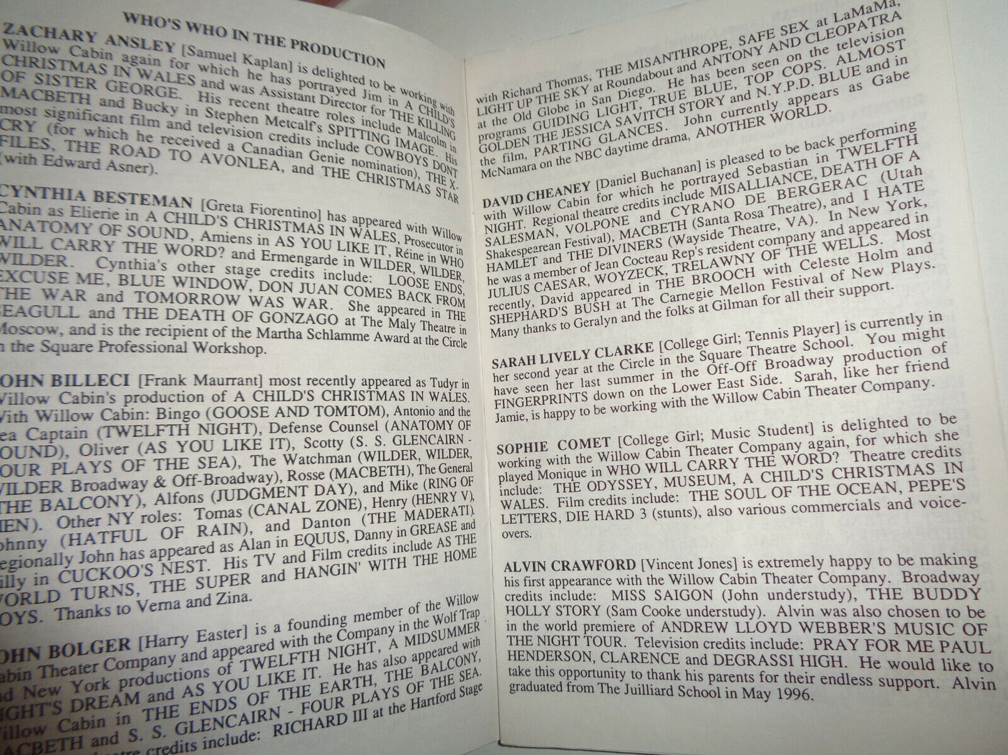 STREET SCENE - SOUVENIR PROGRAM - WILLOW CABIN THEATER, 1996