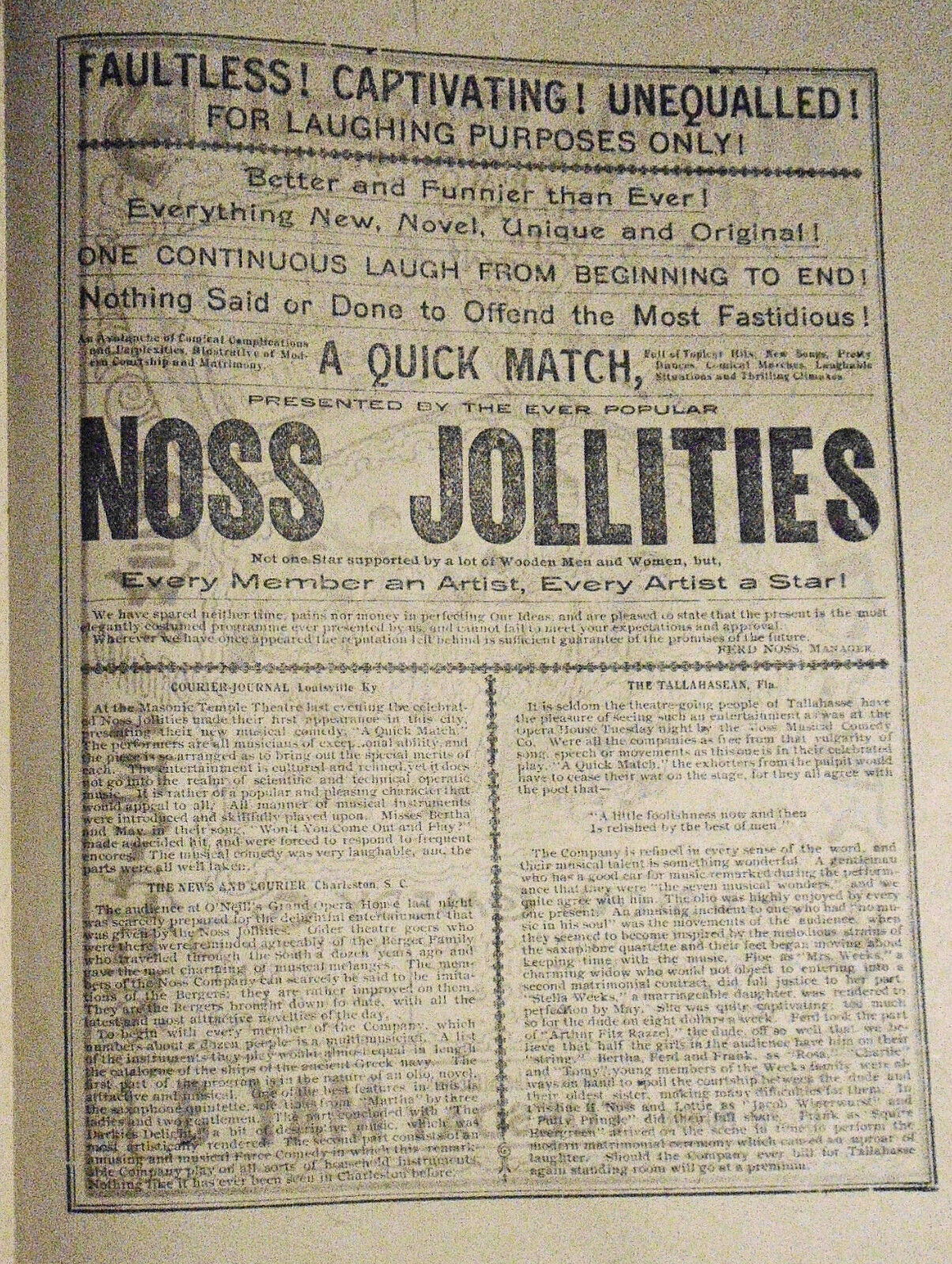 1893 Noss Family in Musical Comedy program - Elyria Opera House, Ohio