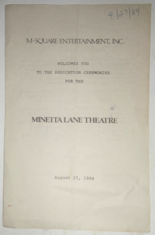 MINETTA LANE THEATRE DEDICATION CEREMONIES - PROGRAM - - AUGUST 27, 1984