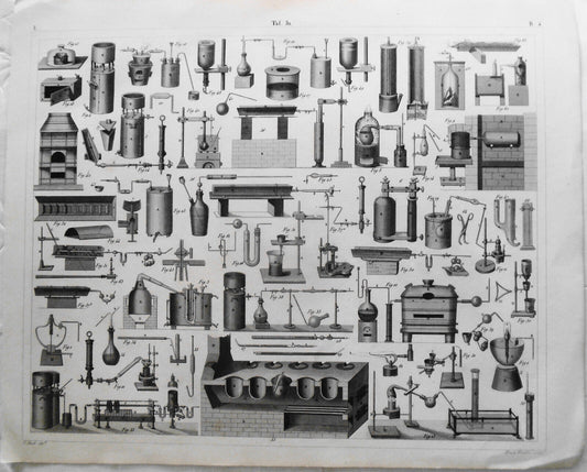 1851 Scientific instruments, Chemistry - Original print - G. Heck; Henry Winkles