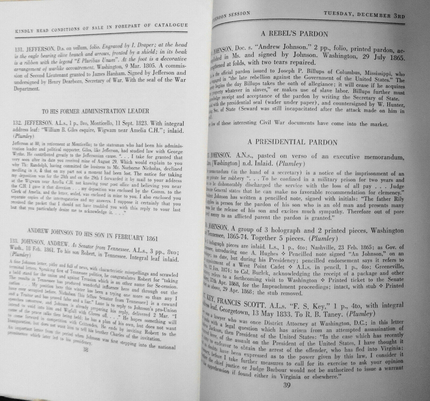 American & European Manuscripts : Lincoln & Grant - from Gen Culver Sniffen 1963
