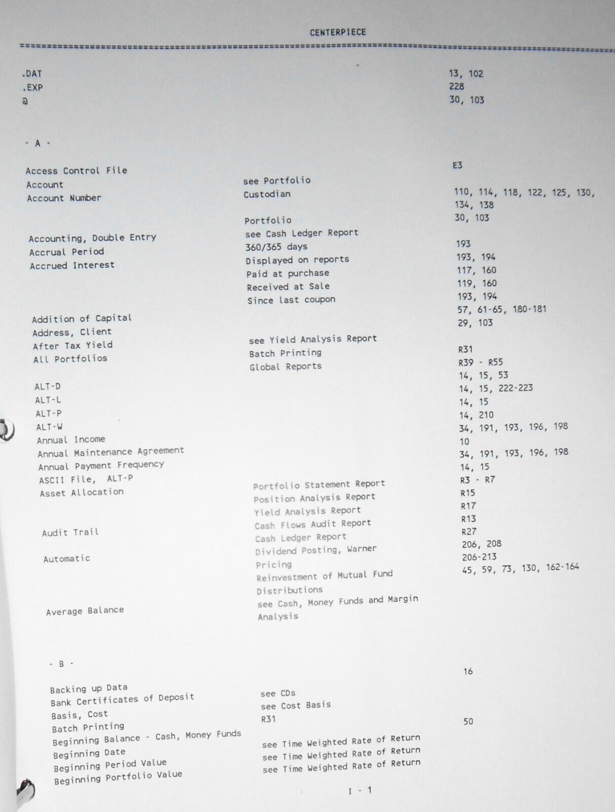 Centerpiece Portfolio Management Software - Trial Program - 1988, for IBM PCs