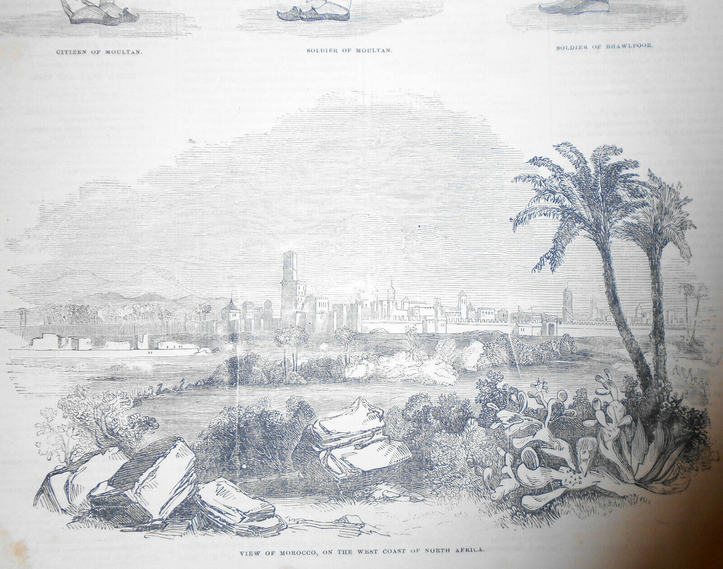 View Of Morocco - 1852 Gleason's Pictorial --  Original page with 4 Prints