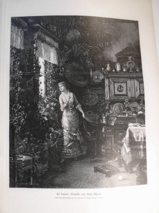 Er Kommt!, by Knut Ekwall  - 1884 - Original antique print - 16x11 inches