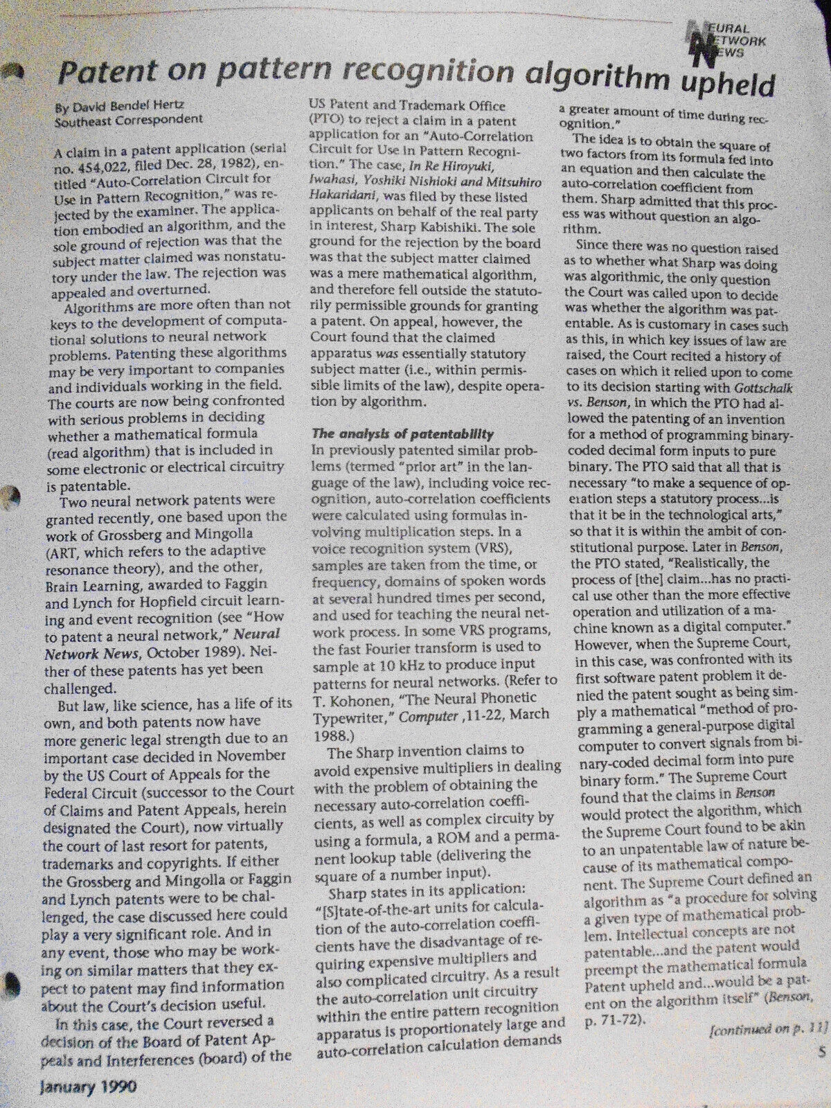 Neural Network News, January 1990. Daniel A. Blanchard, editor. Newsletter.