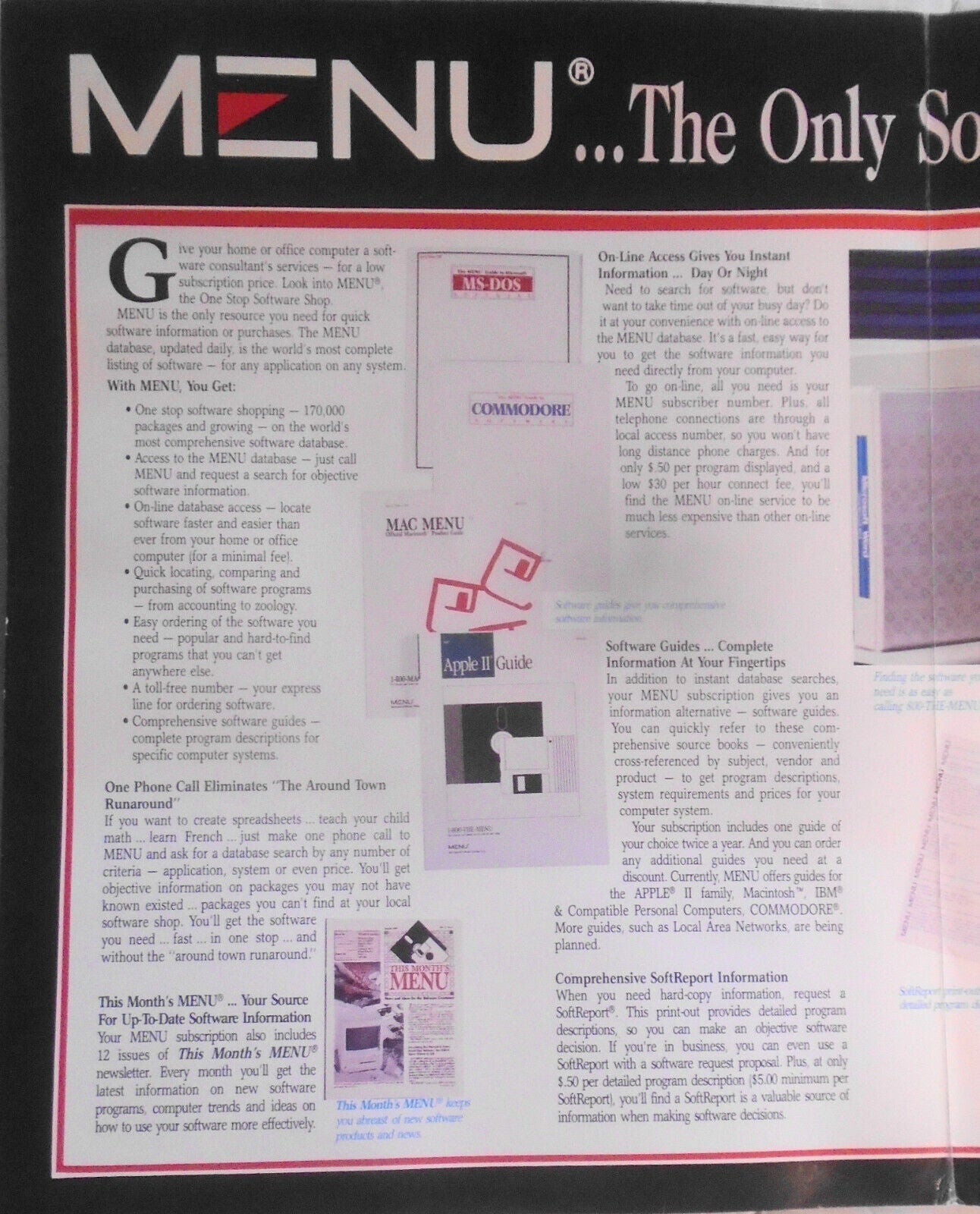 MENU - The One Stop Software Shop - original promo brochure, 1988.