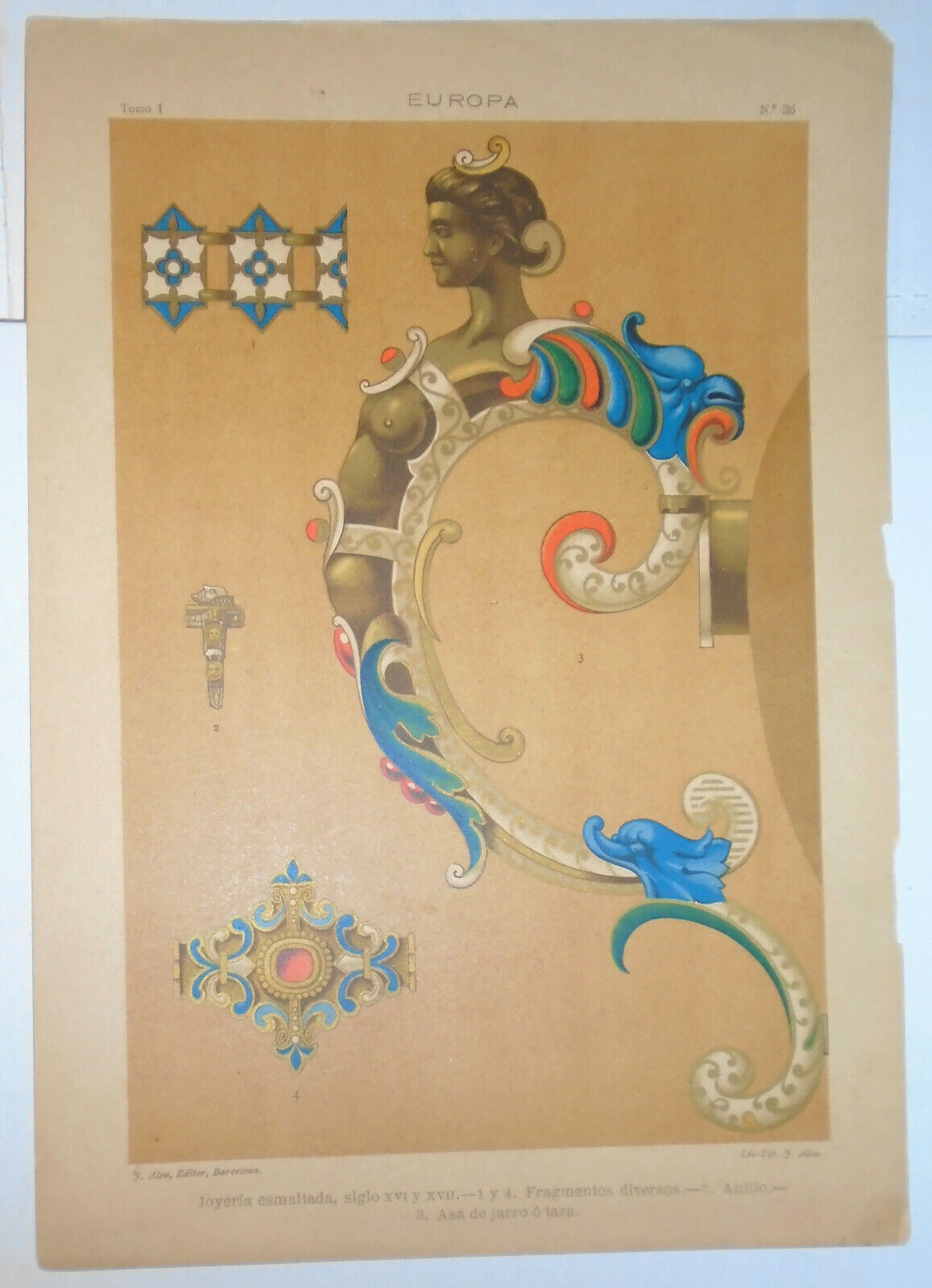 EUROPA - Joyeria esmaltada & Caracol gigantesco lithographs circa 1890 by J Aleu