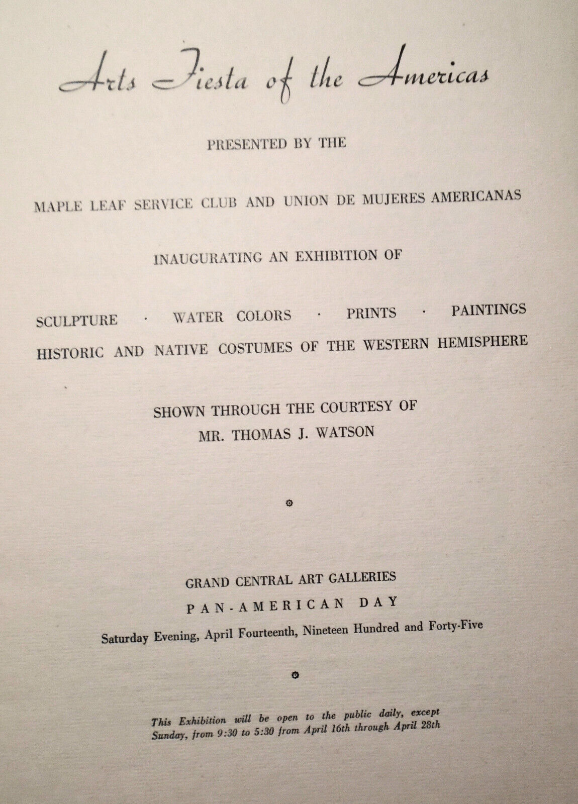 Arts Fiesta Of The Americas - Grand Central Art Galleries, April 16-28, 1945