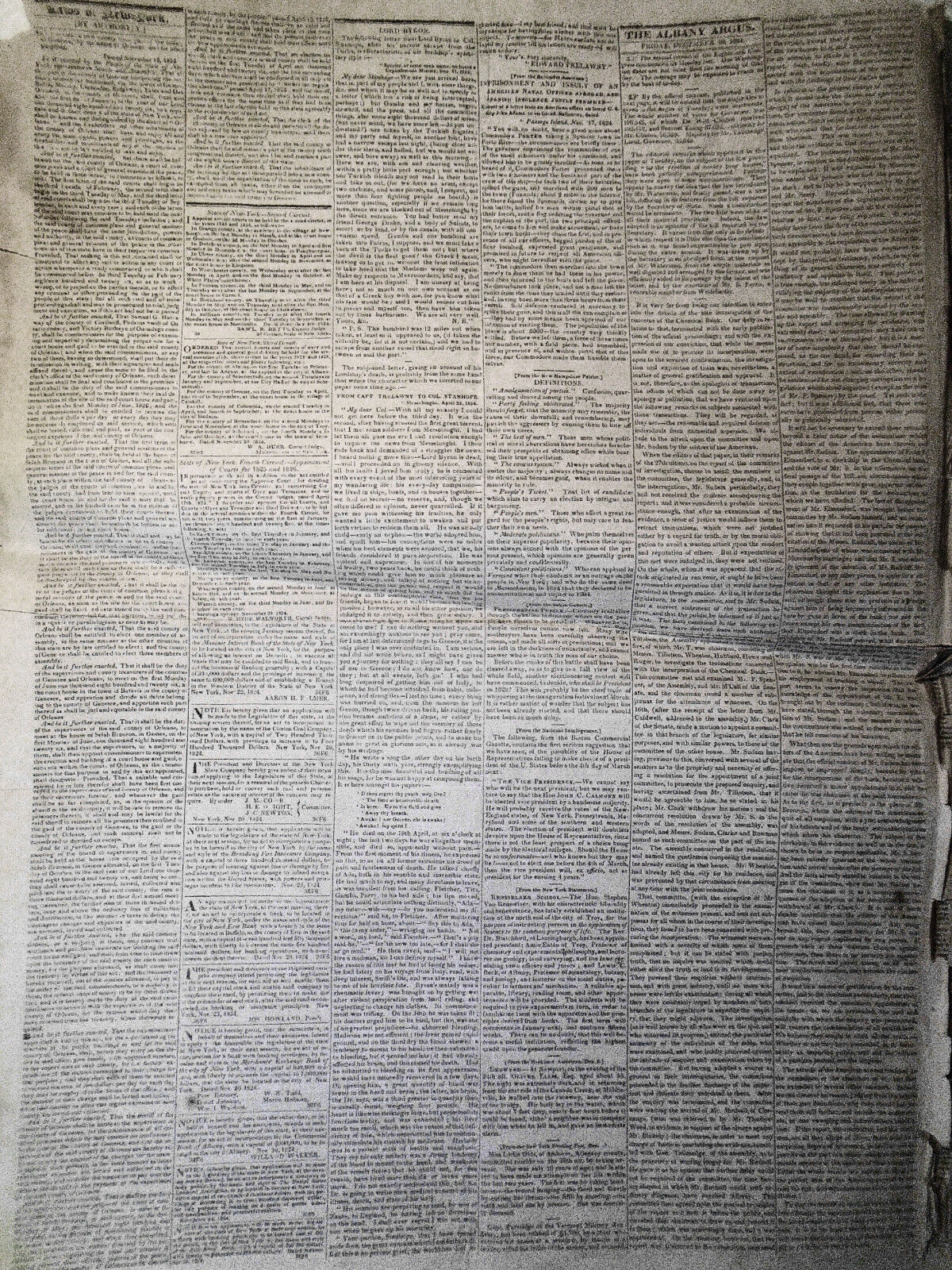 The Albany Argus, December 10, 1824 - Official canvass, Lord Byron letter, etc