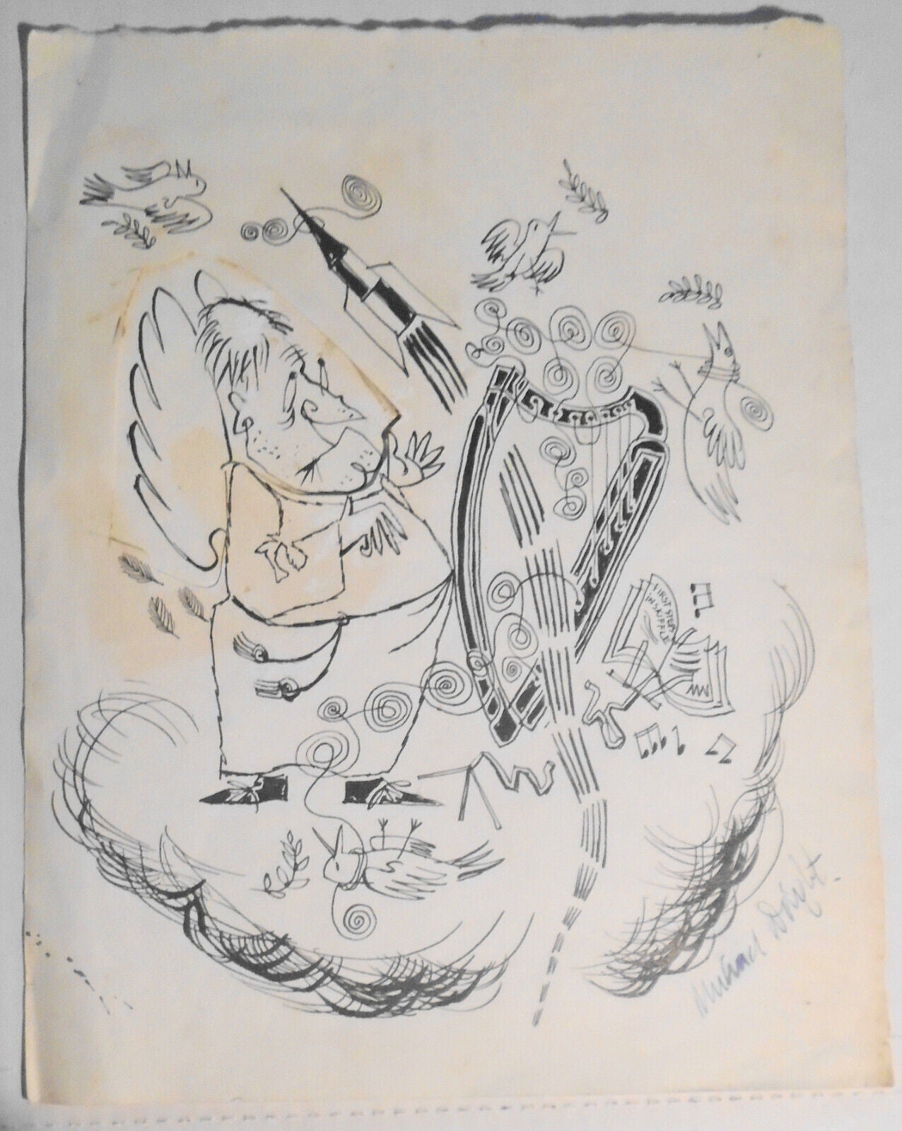 Signed "Michael Wright" Pen-Ink Sketch - British origin 1900s