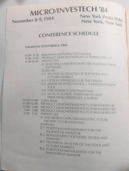 Micro Invest/Tech '84  - Program -  November 8-9, 1984. New York City.