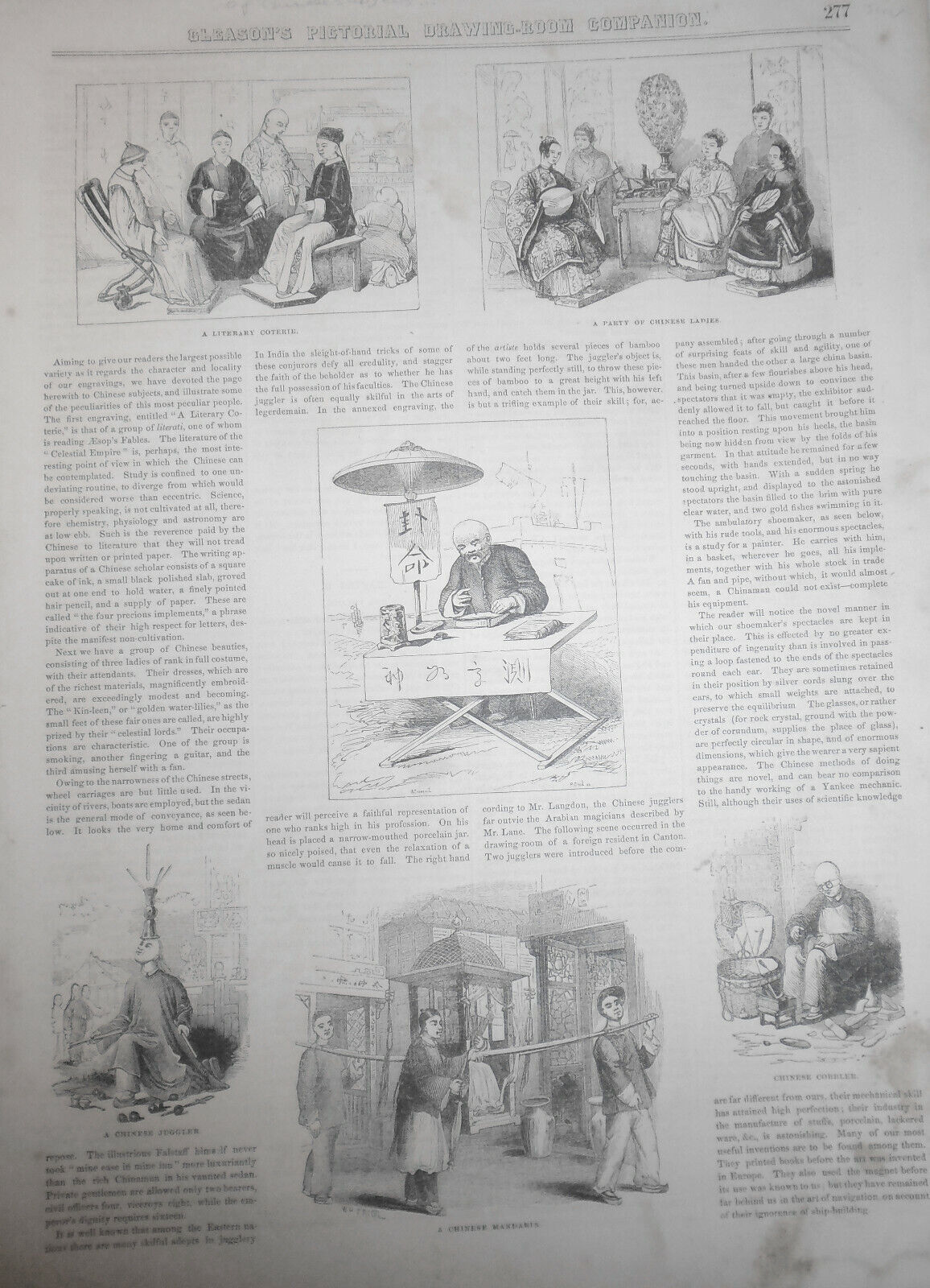 Chinese People In Everyday Situations - Story & Six Engravings - Gleason's 1852